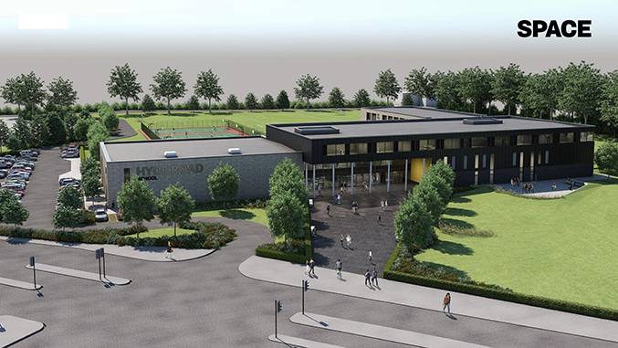 A computer generated design of what the new proposed highschool on Hyde Road will look like