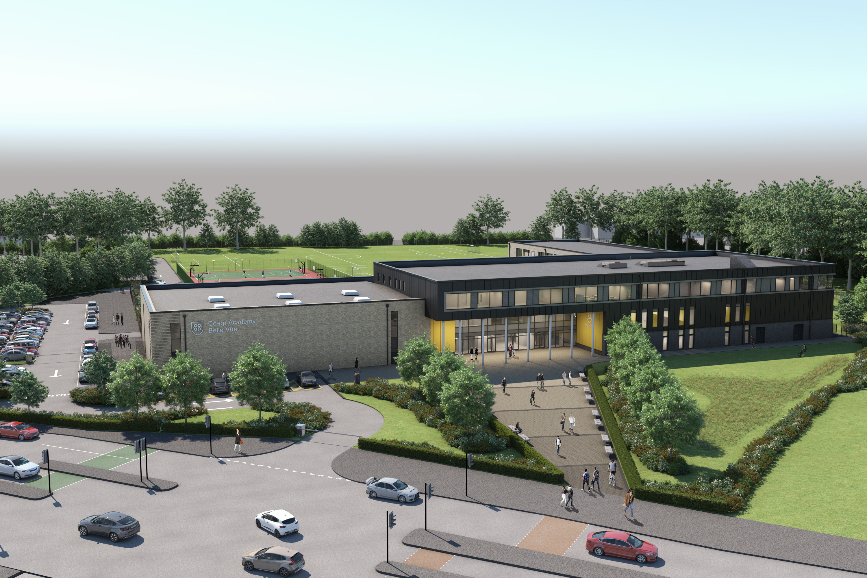 A computer generated image of what the Co op academy will look like when finished