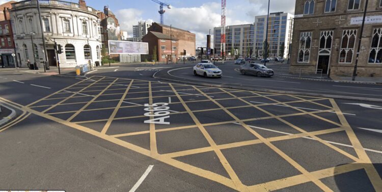 Yellow box junction at great ancoats street olham road oldham street