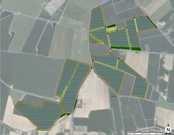 Satellite image showing Bicker Den Farm, where MCC has agreed to purchase solar power from.