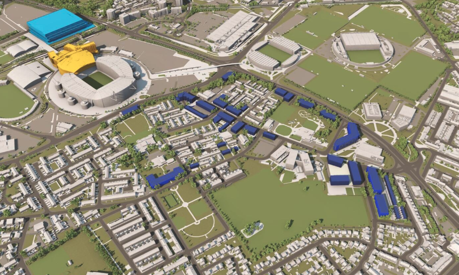 Birds eye view map of the grey mare lane regeneration area in east manchester