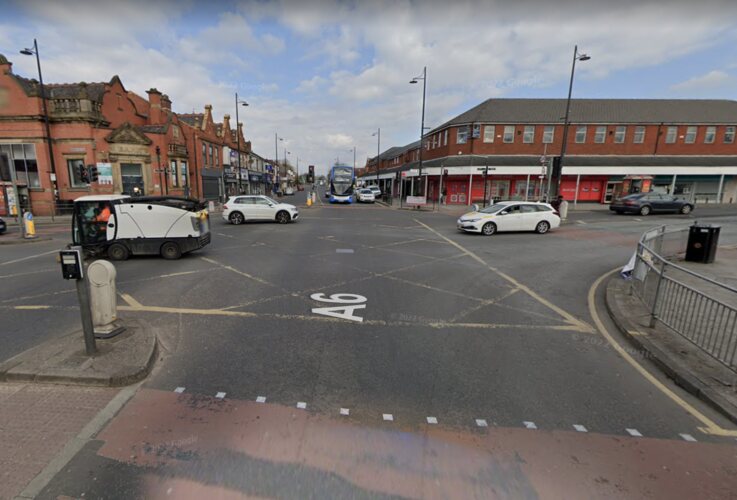 Yellow box junction at stockport road dickinson road stanley grove