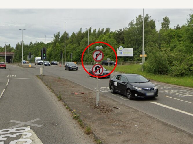 M56 junction 6 and wilmslow road banned right turn and banned u turn