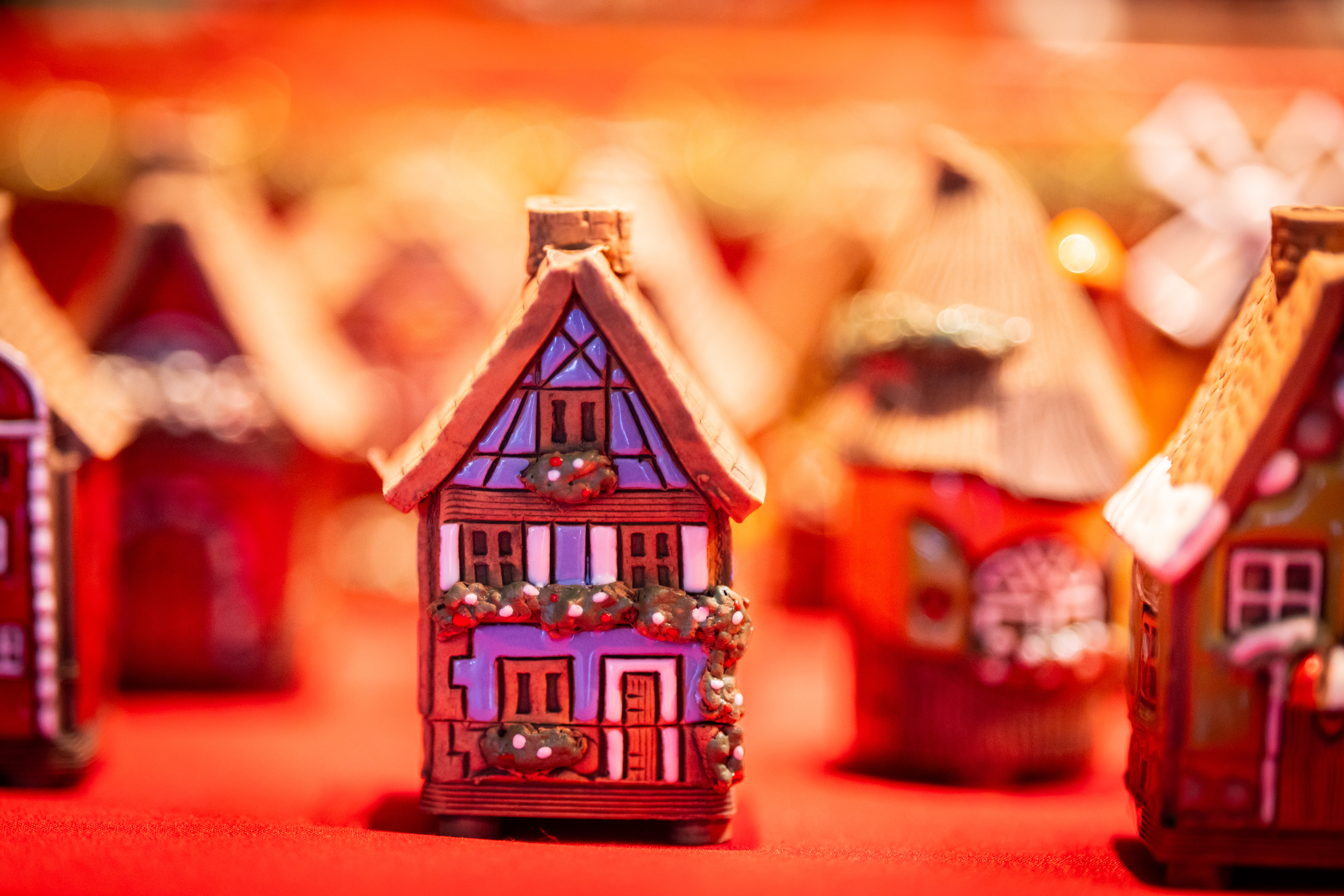Close-up shot showing decorated miniature crafted houses