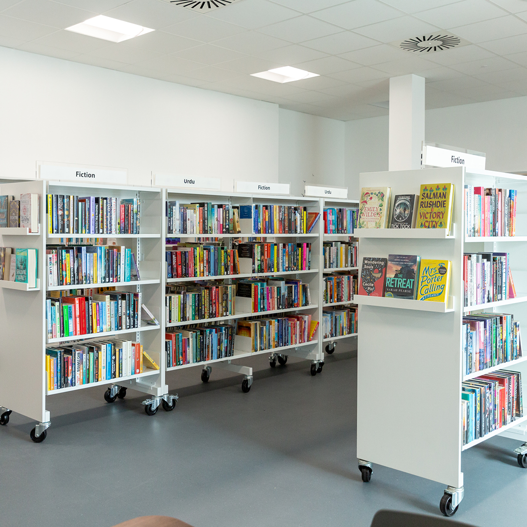 stock library image of books in a library - Abraham Moss library