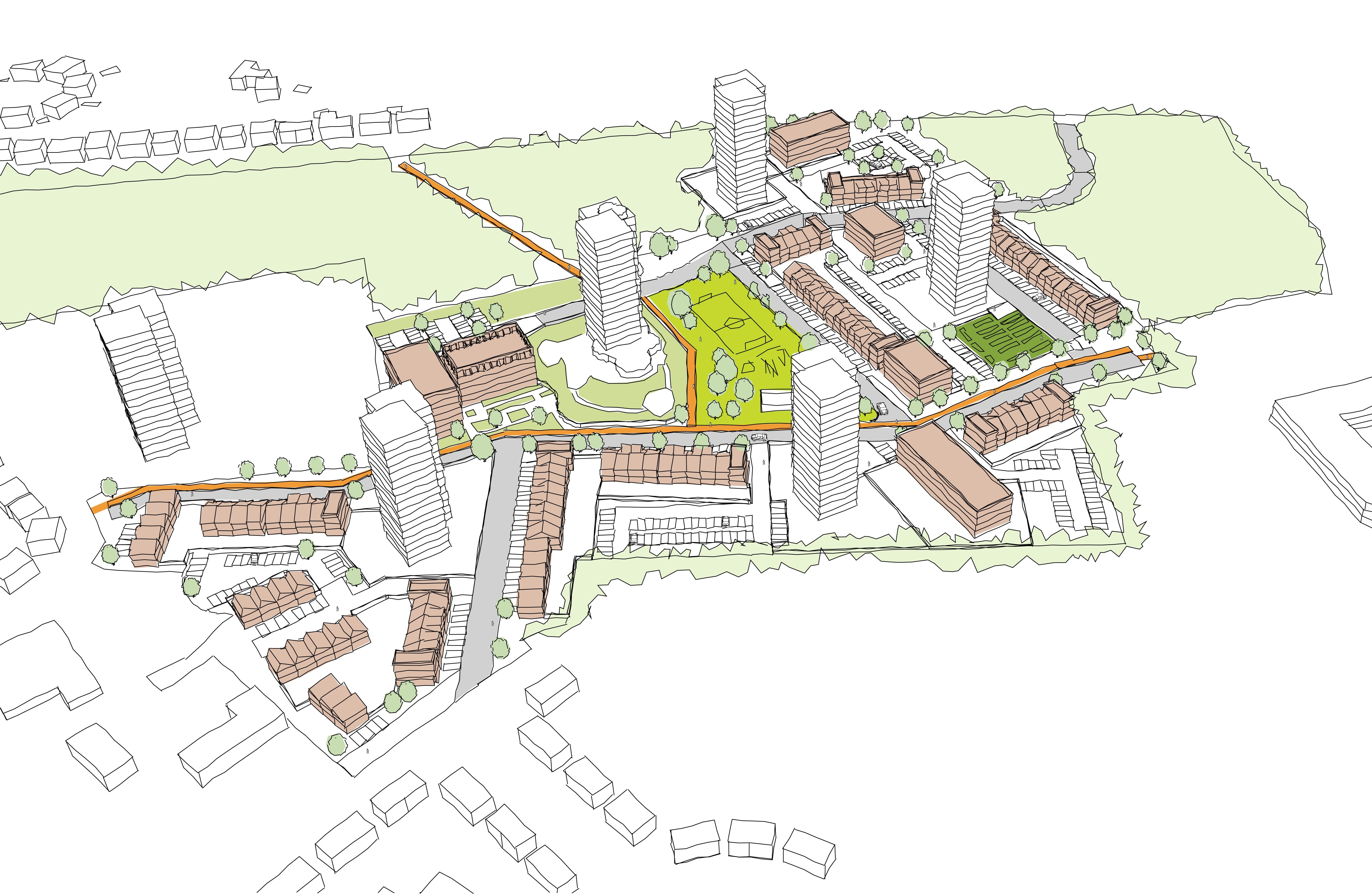 CGI of proposals for new housing in Broadmoss Charlestown