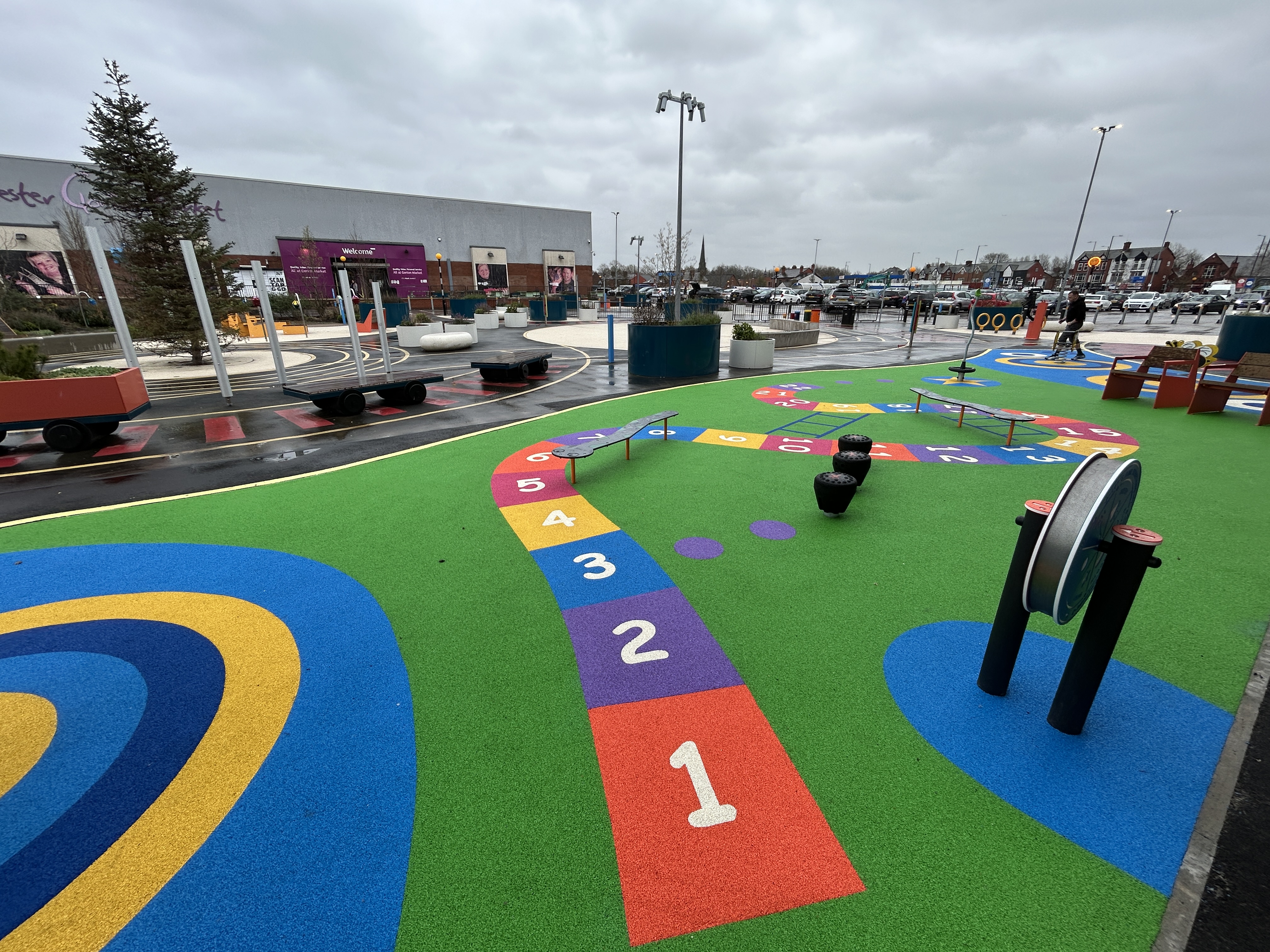 Image of the new play park as part of the new town square in Gorton