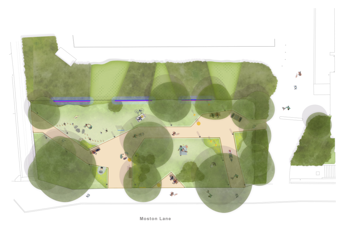 bird's eye view plan of the green space on moston lane
