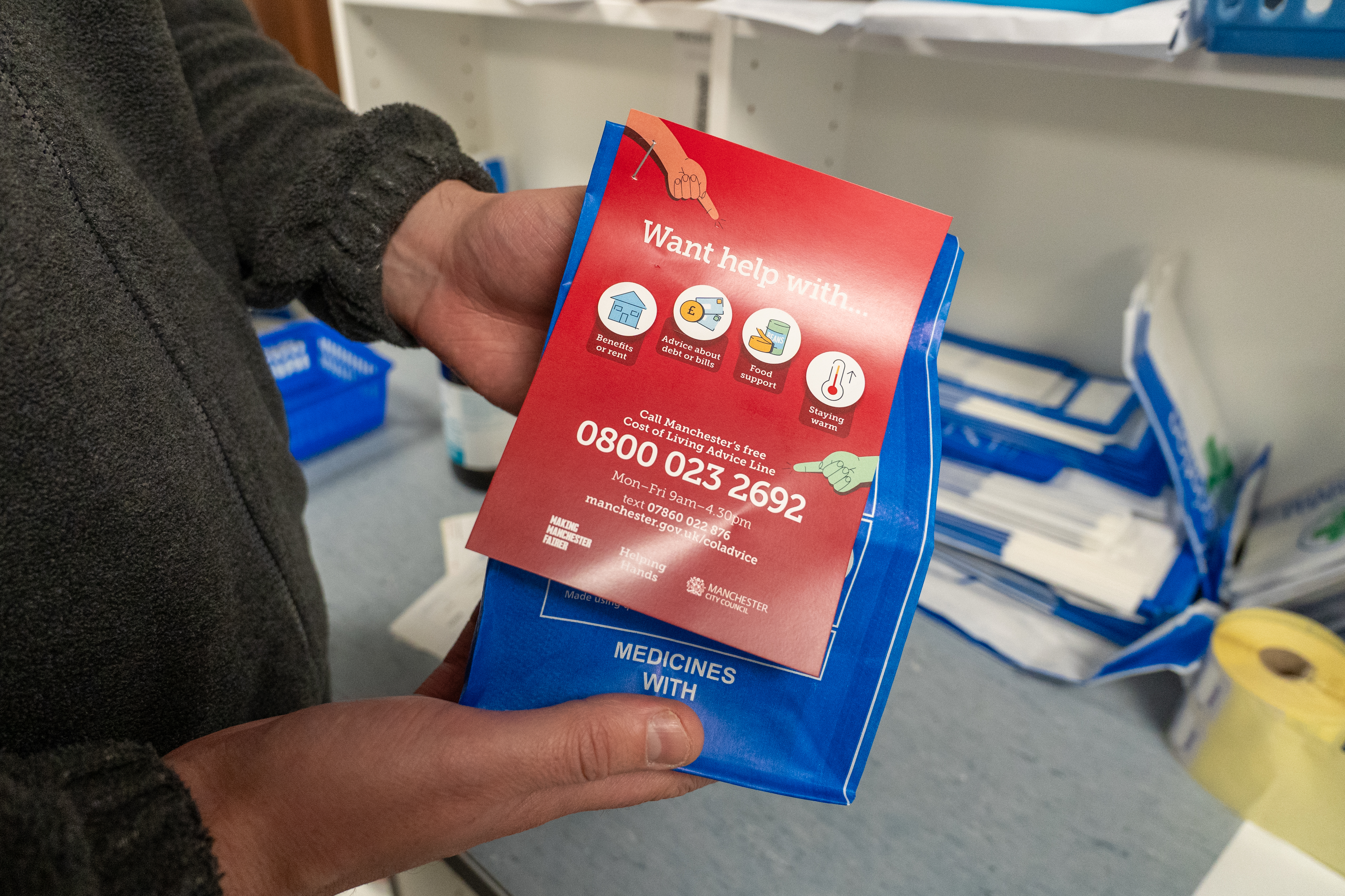 photo of flyer attached to a medicine bag