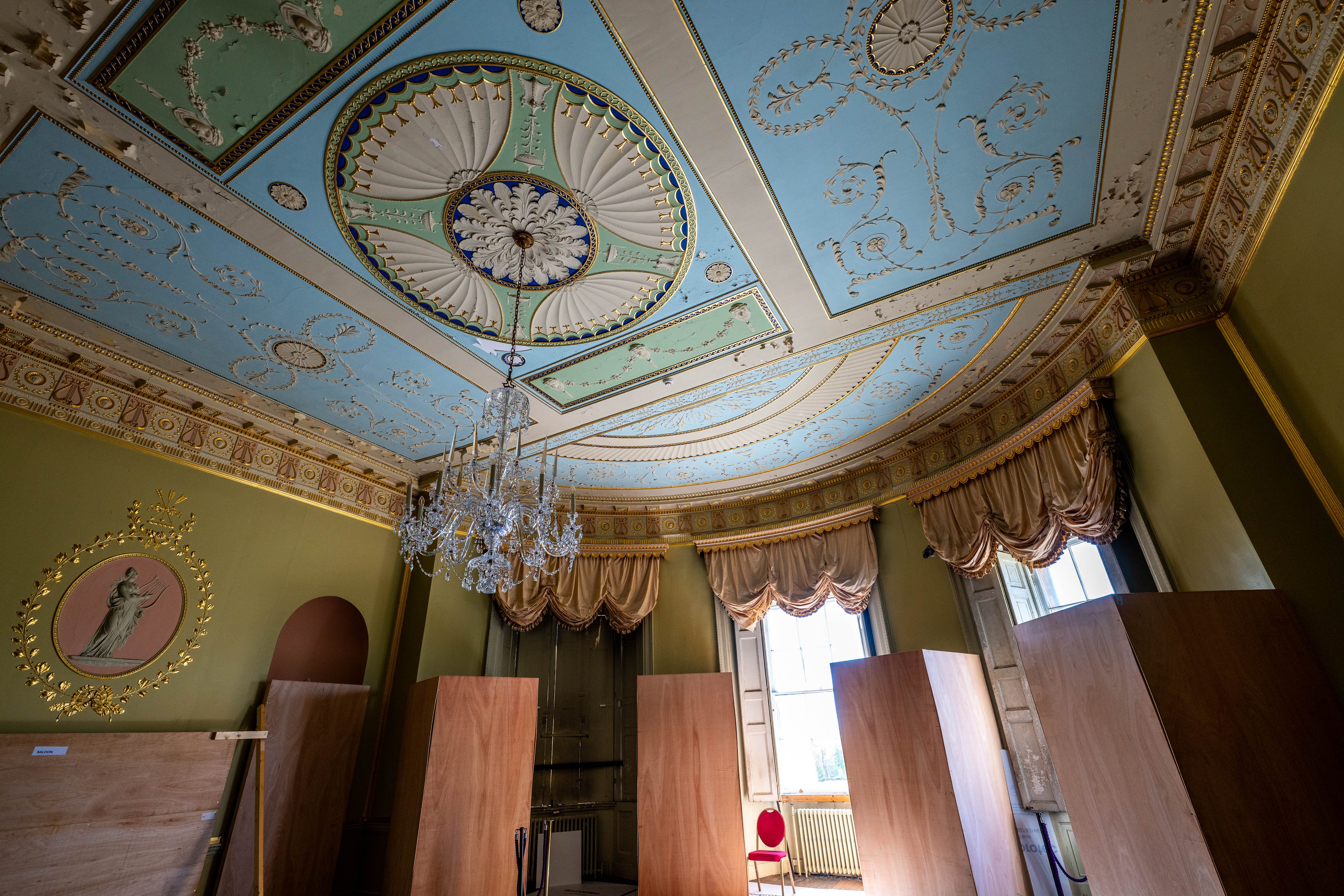 Image of a refurbished chandelier in Heaton hall's music room