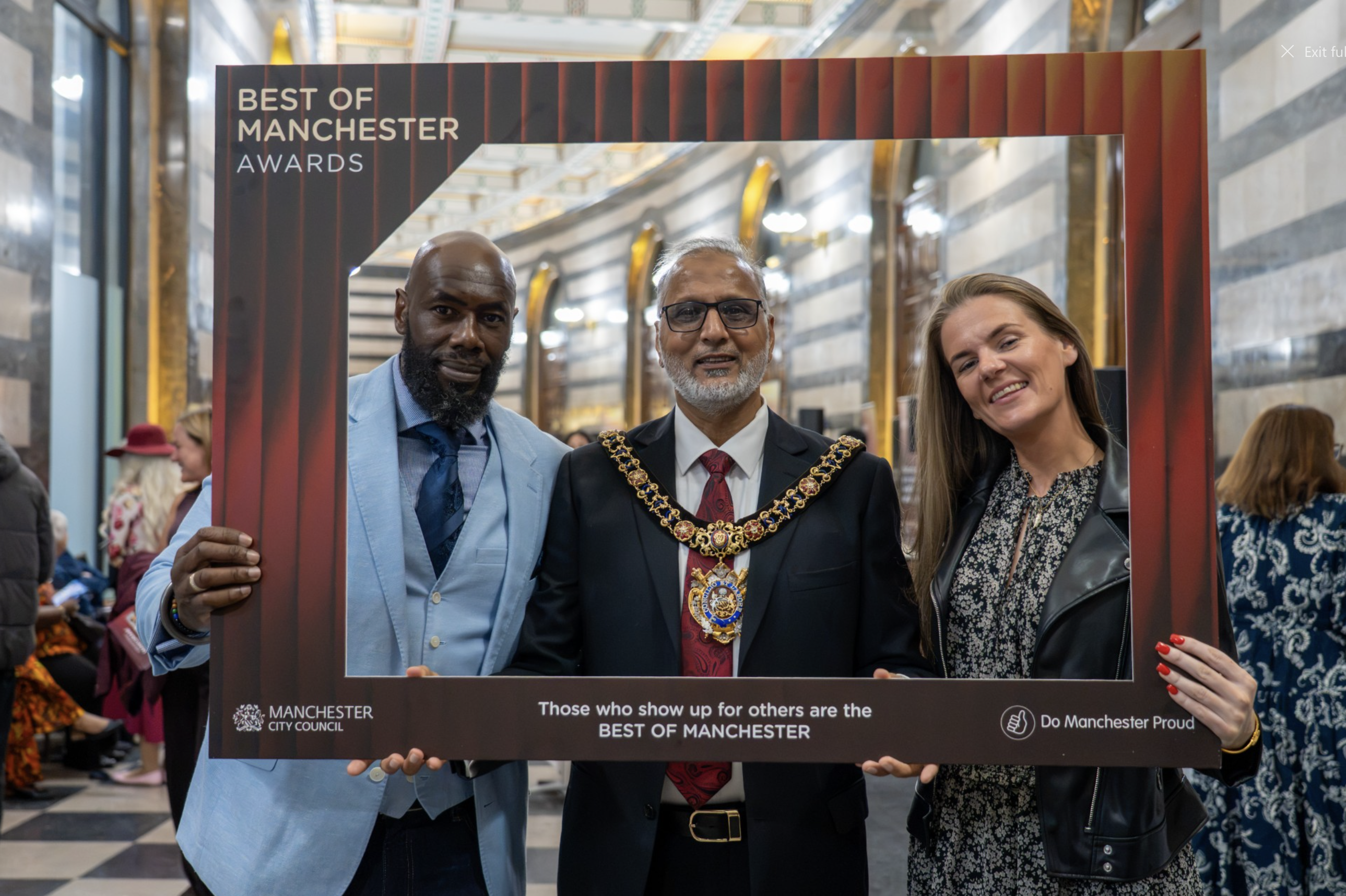Albert Dacres and Lauren Gregory, from Tactical Awareness North Manchester, meet with the Lord Mayor Cllr Shaukat Ali