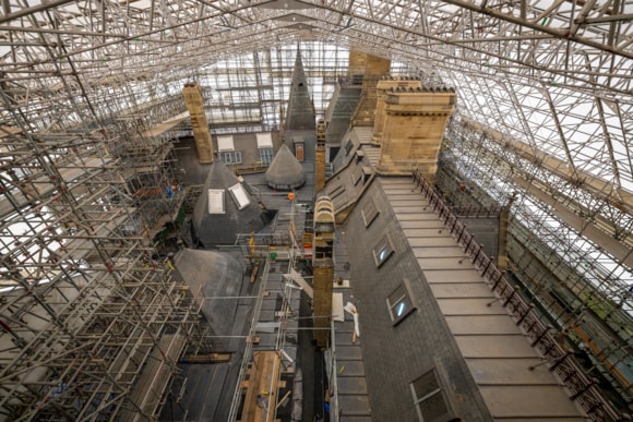Image of part of Town Hall roof with scaffolding