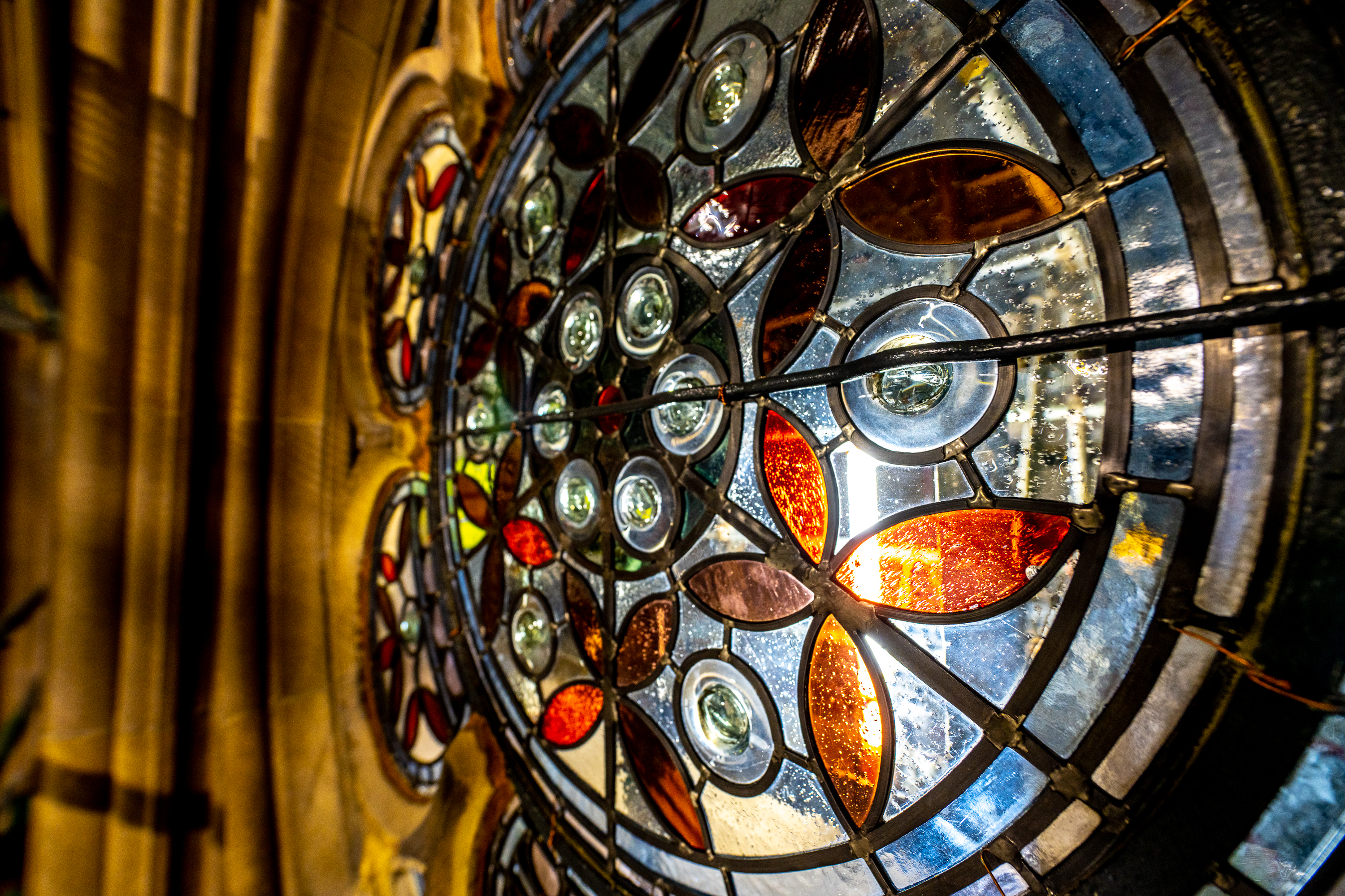 Photo of stained glass in Manchester Town Hall