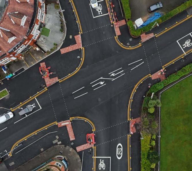 Aerial view of Slade Lane and Moseley Road crossroads