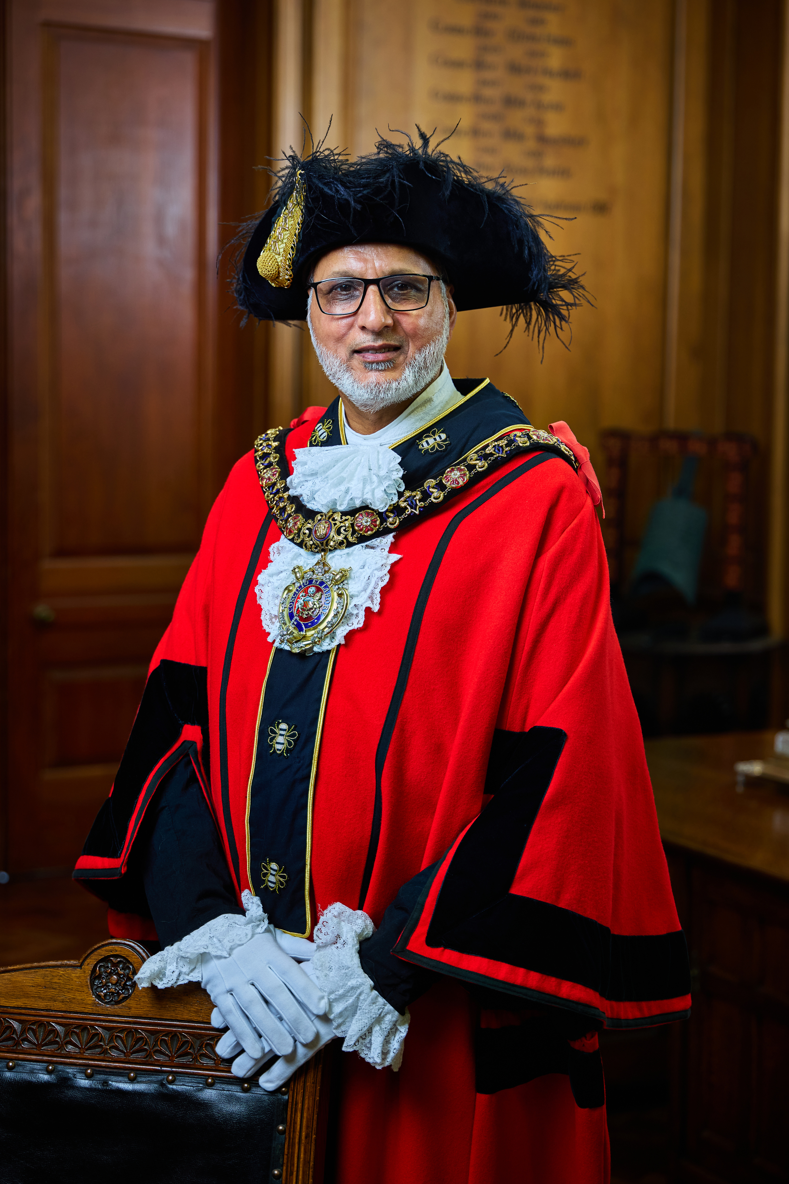 Lord Mayor Shaukat Ali dressed in the cloak and chain of office