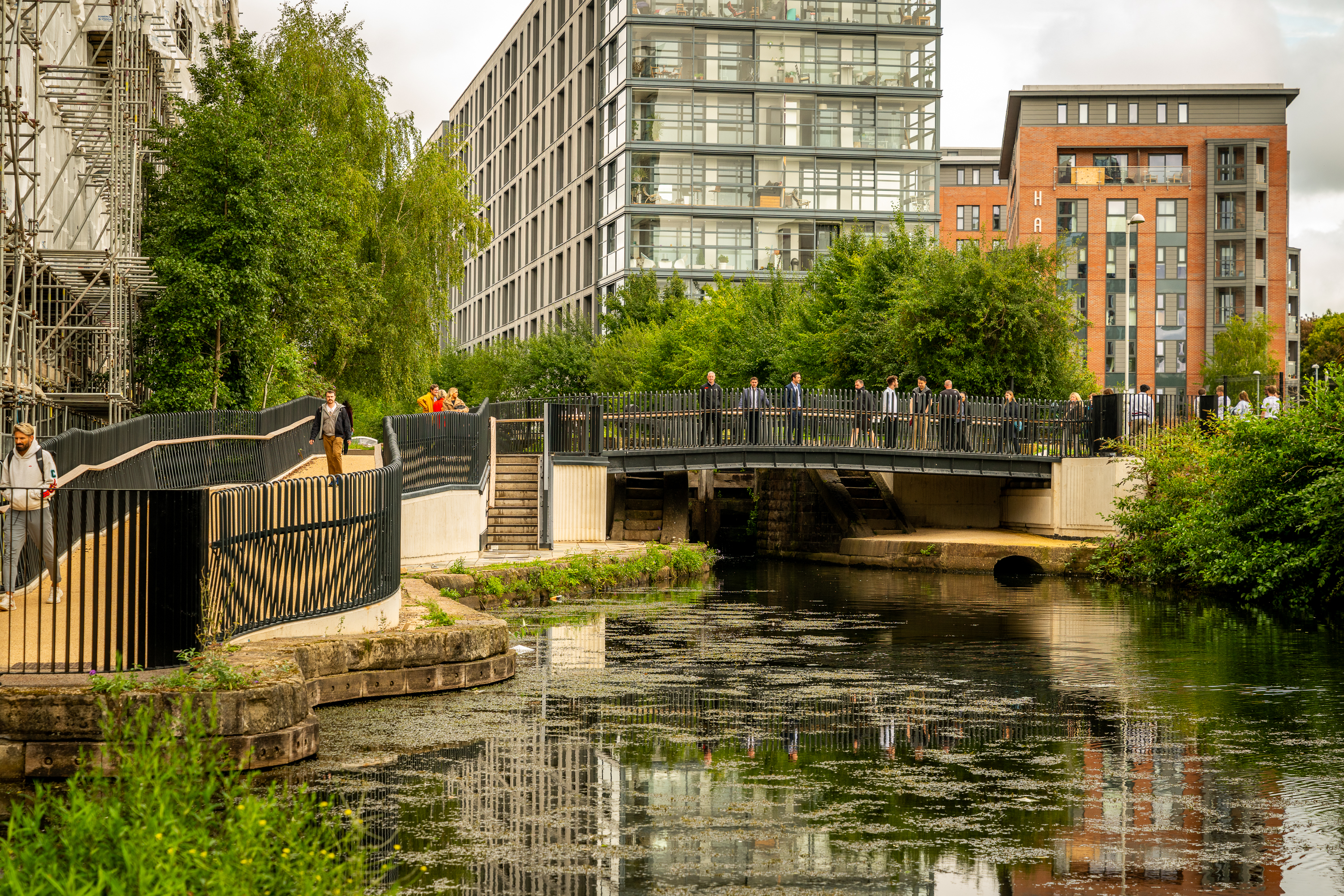 Image of looking towards the canal lock, and the new bridge which spans it.