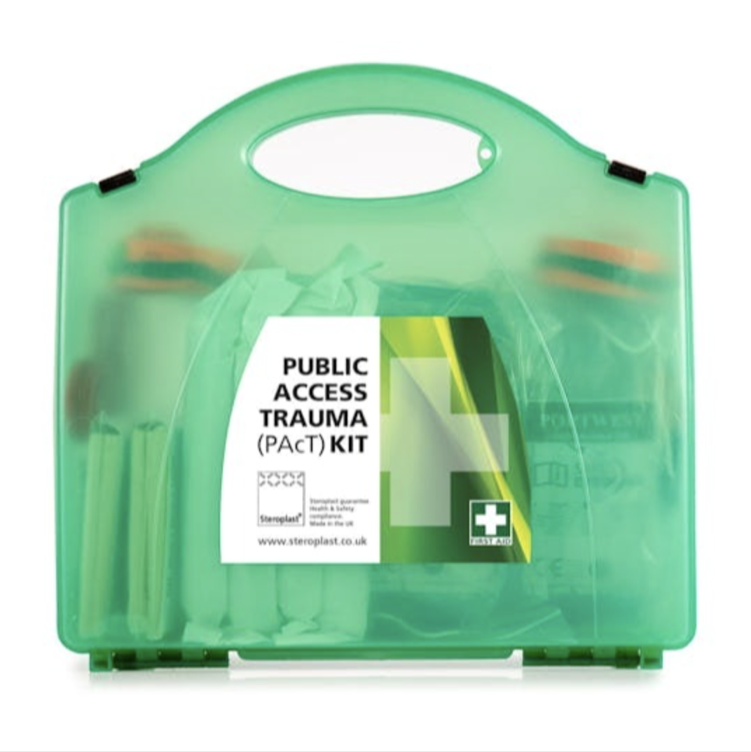 Image of a trauma kit, with emergency equipment inside.