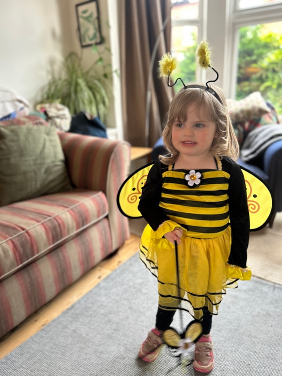 Image of Tilda, dressed up as a bee