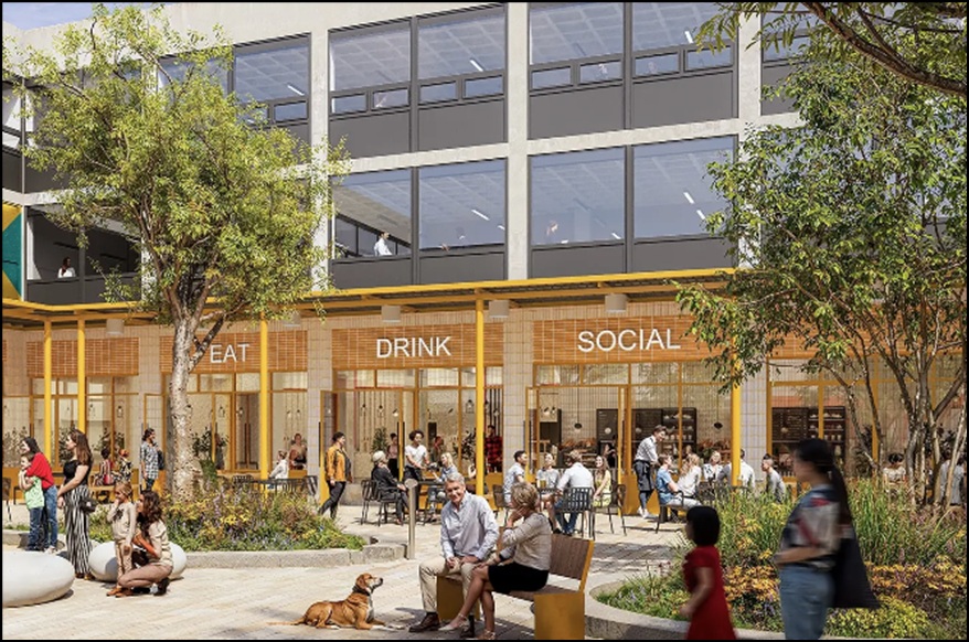 Proposed food hall and square with some outdoor seating 