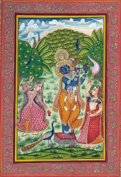 Indian watercolour image of Lord Krishna
